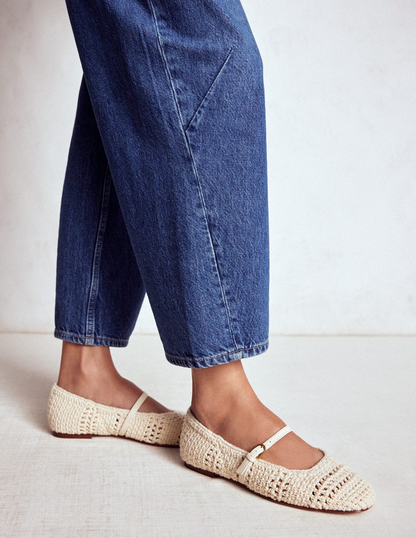 Crochet Mary Jane Flats - Ecru