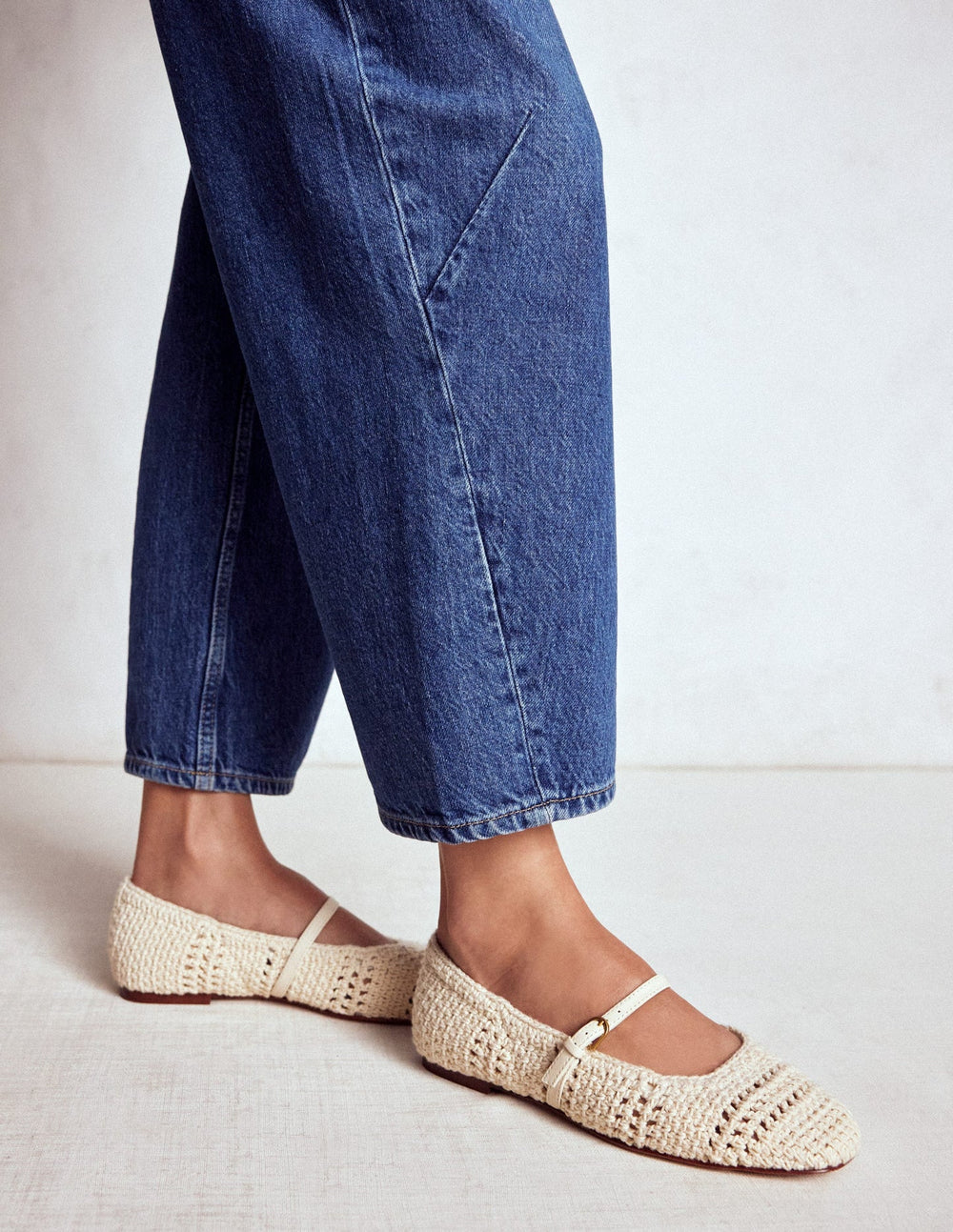 Crochet Mary Jane Flats - Ecru