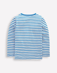 Long Sleeve Riso T-shirt - Soft Ivory/Kingfisher Blue