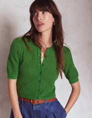 Dot Pointelle Cardigan - Iguana Green