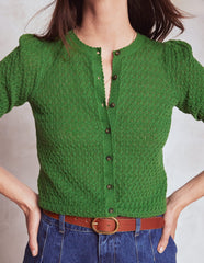 Dot Pointelle Cardigan - Iguana Green