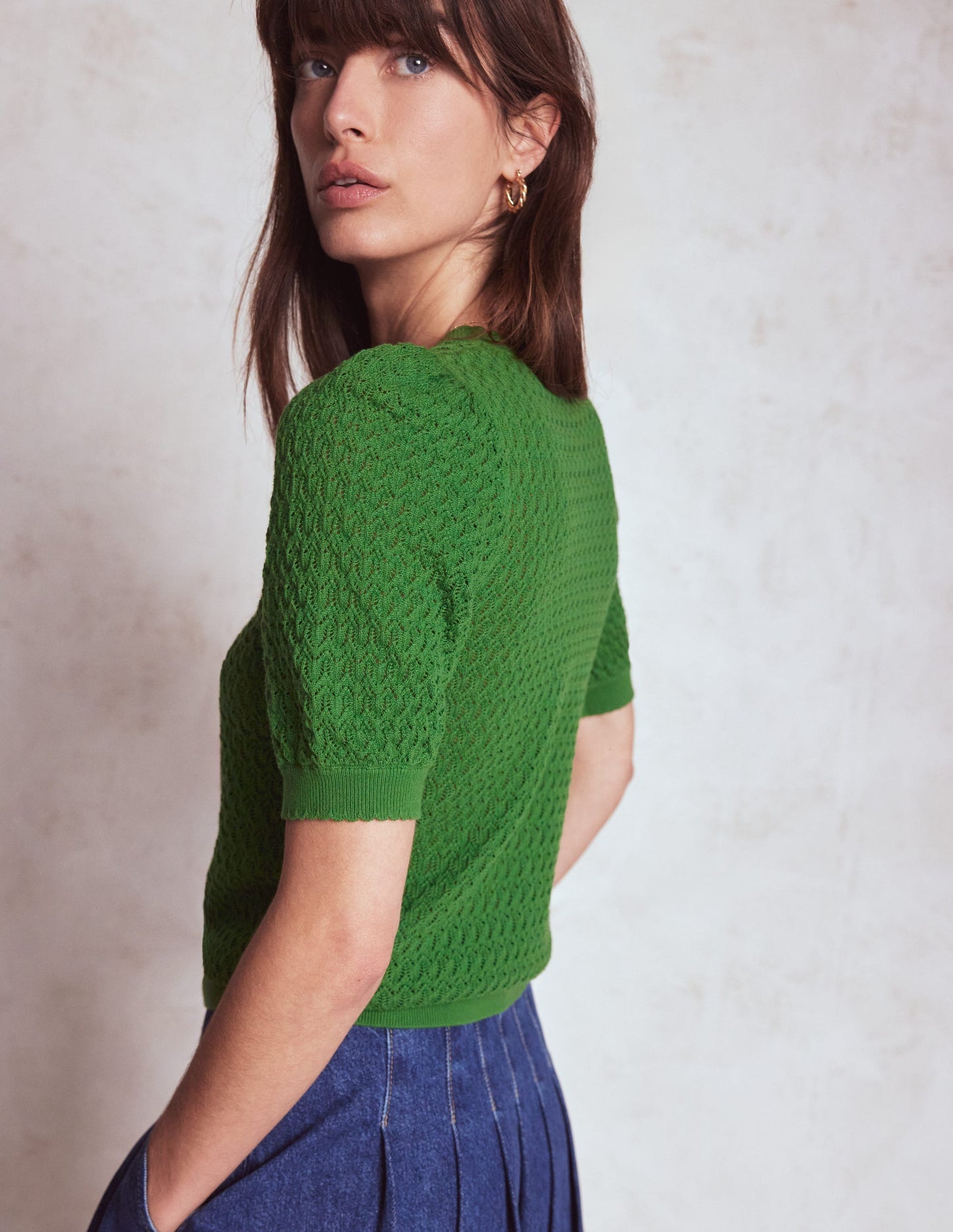 Dot Pointelle Cardigan - Iguana Green
