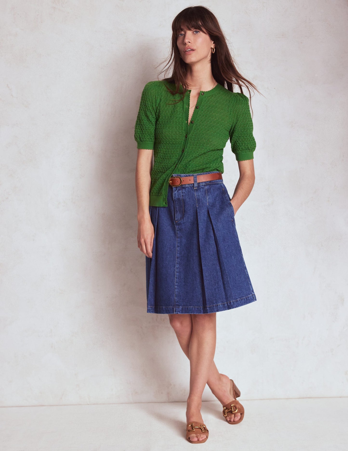Dot Pointelle Cardigan - Iguana Green