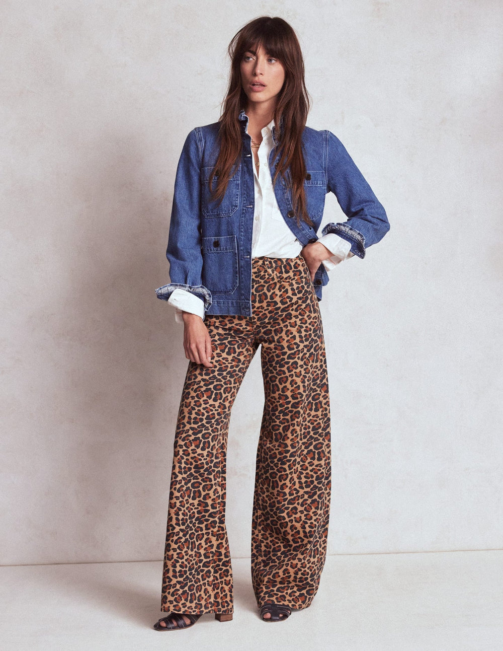 High Rise Wide Leg Jeans - Leopard Print