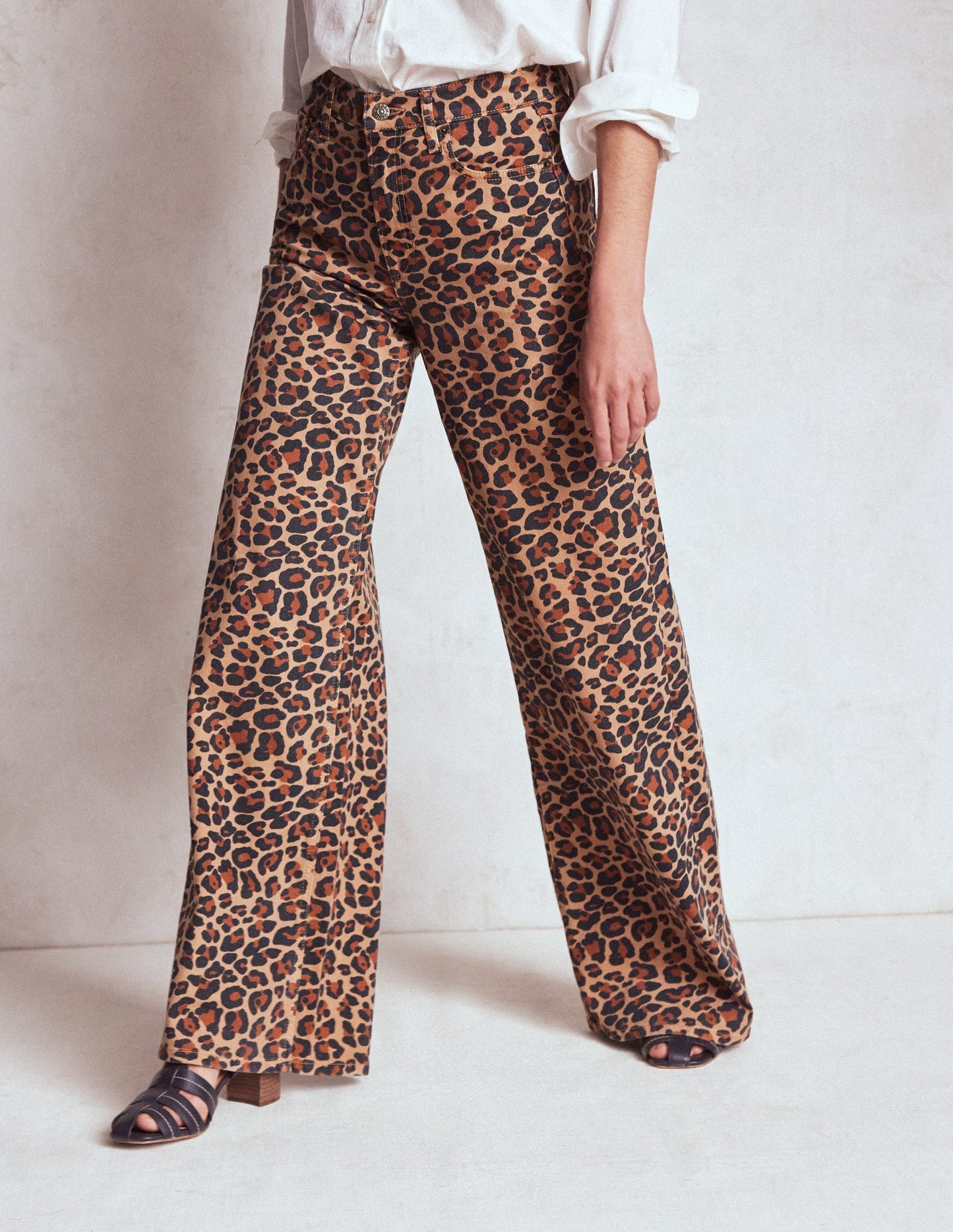 High Rise Wide Leg Jeans - Leopard Print