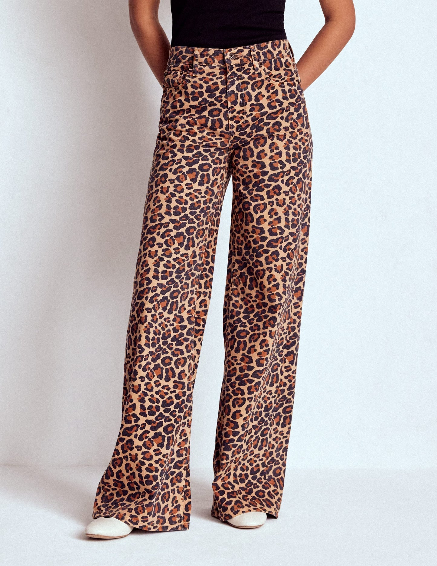 High Rise Wide Leg Jeans - Leopard Print