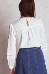Trim Interest Double Cloth Top - White