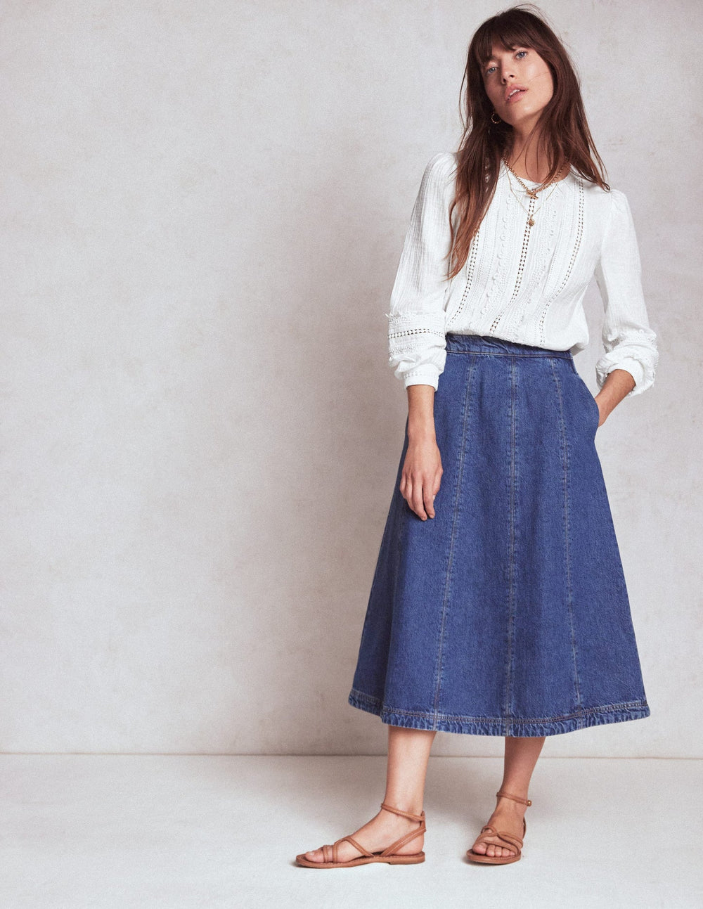 Trim Interest Double Cloth Top - White