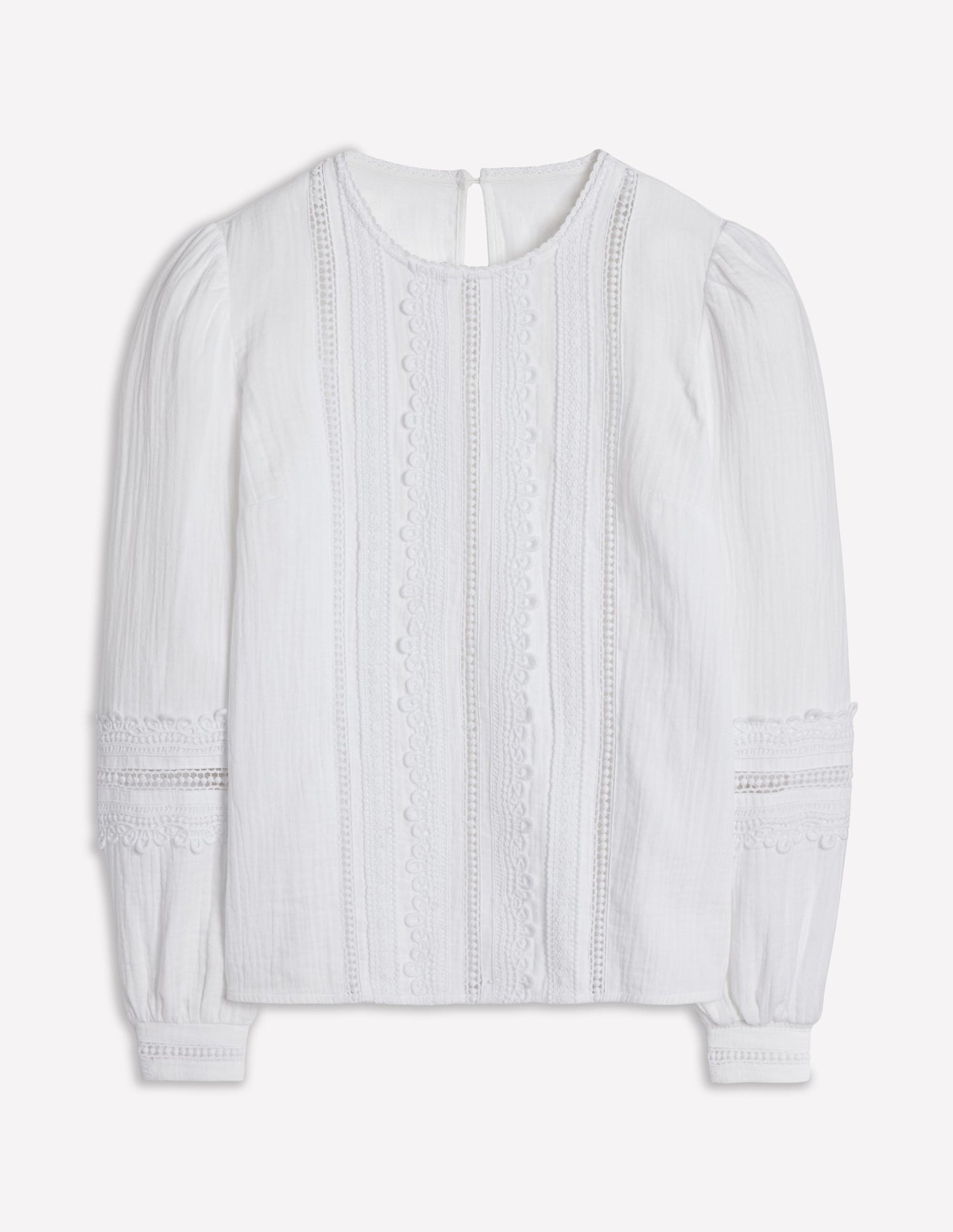 Trim Interest Double Cloth Top - White