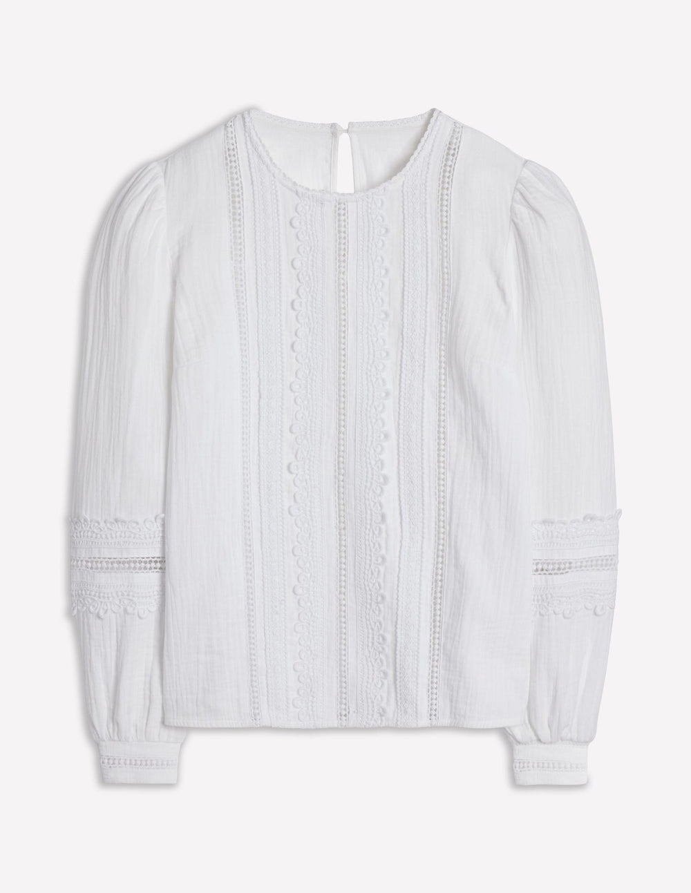 Trim Interest Double Cloth Top - White