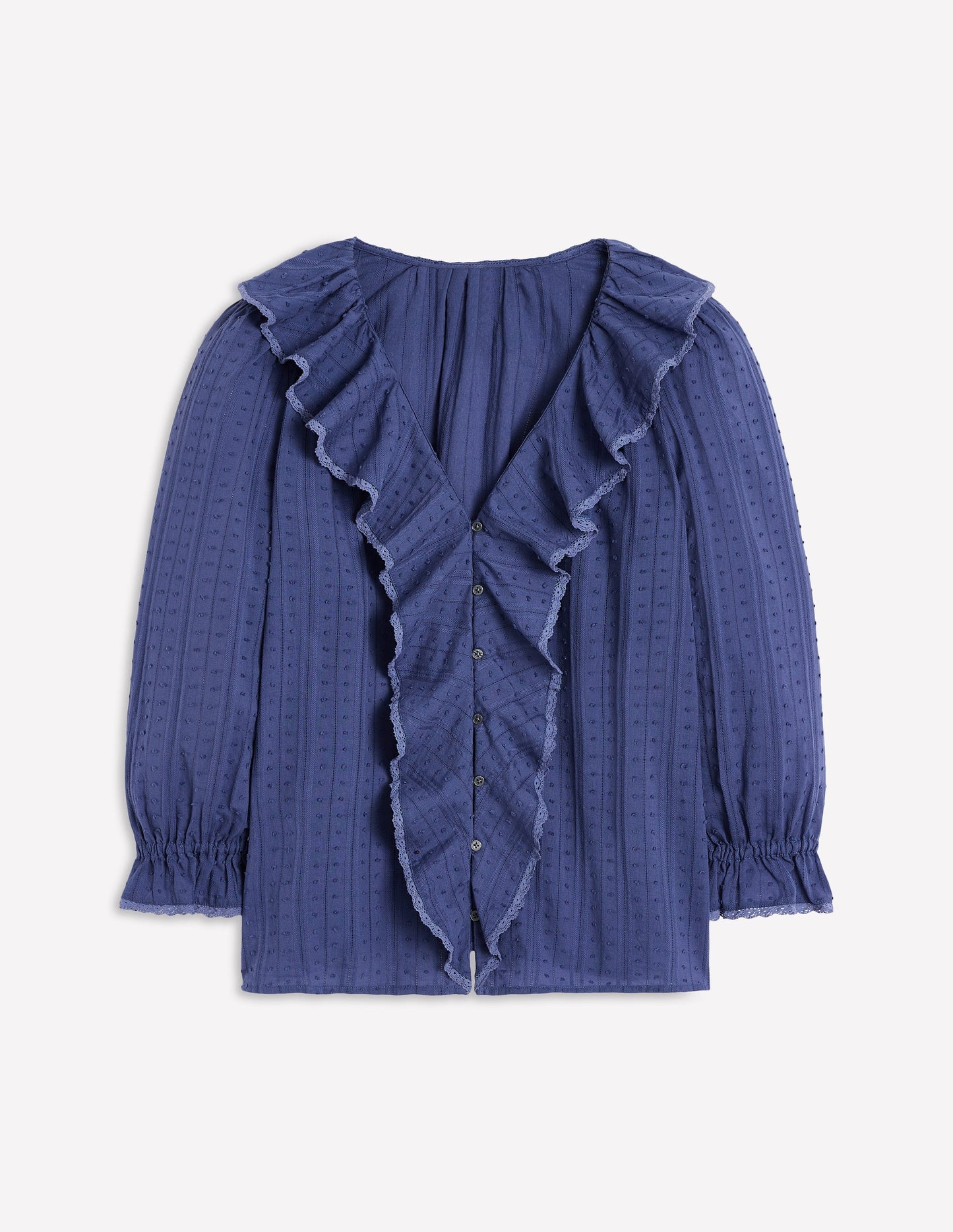 Ruffle V - Neck Blouse - Denim Blue