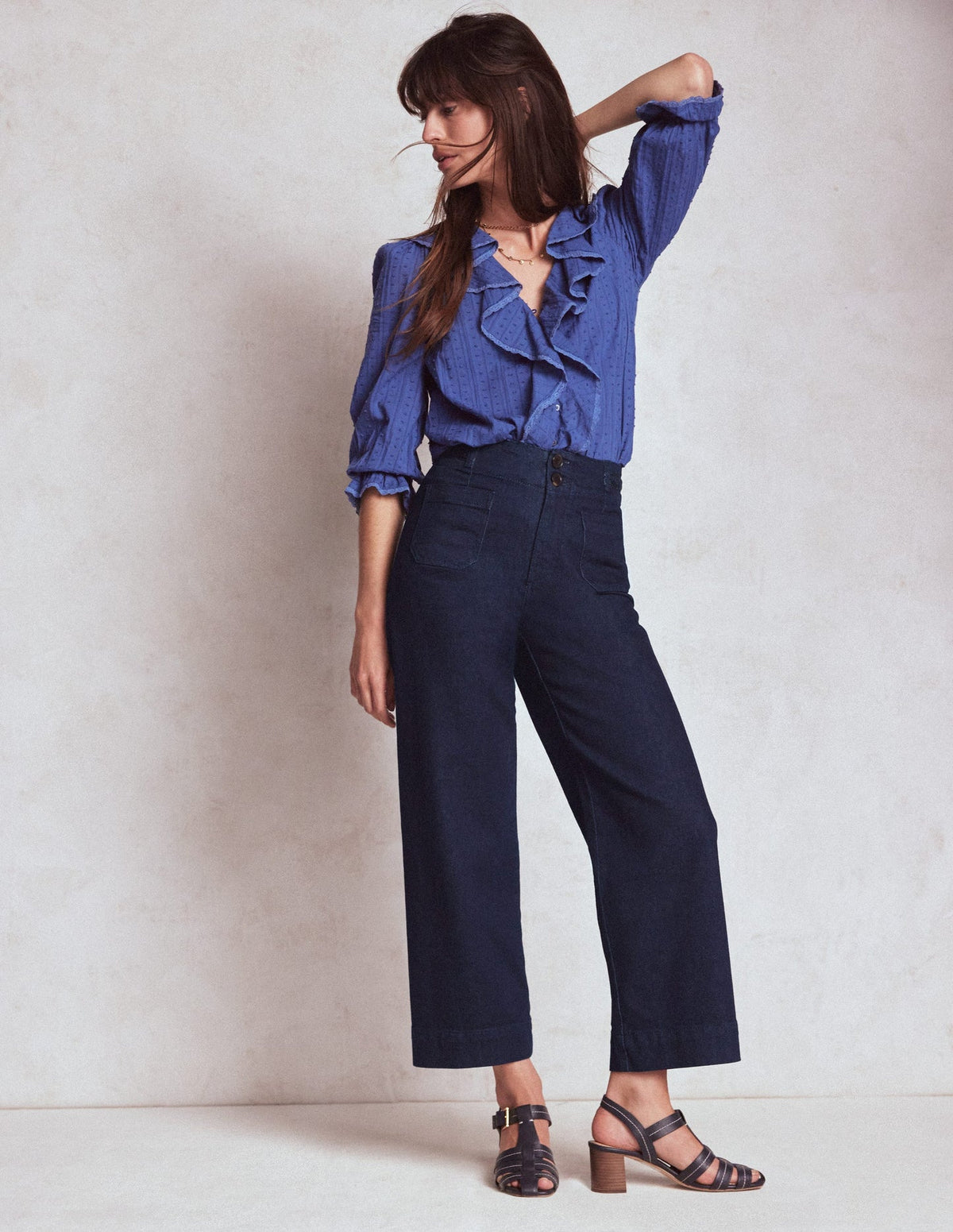 Patch Pocket Cropped Pants - Indigo Braid