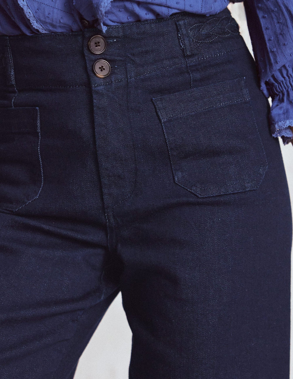 Patch Pocket Cropped Pants - Indigo Braid
