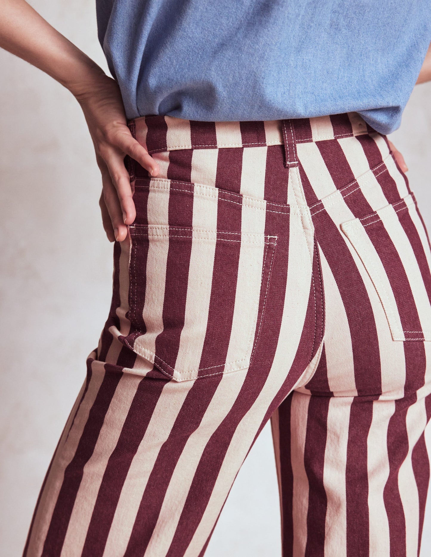 High Rise Column Leg Jeans - Maroon and Ivory Stripe