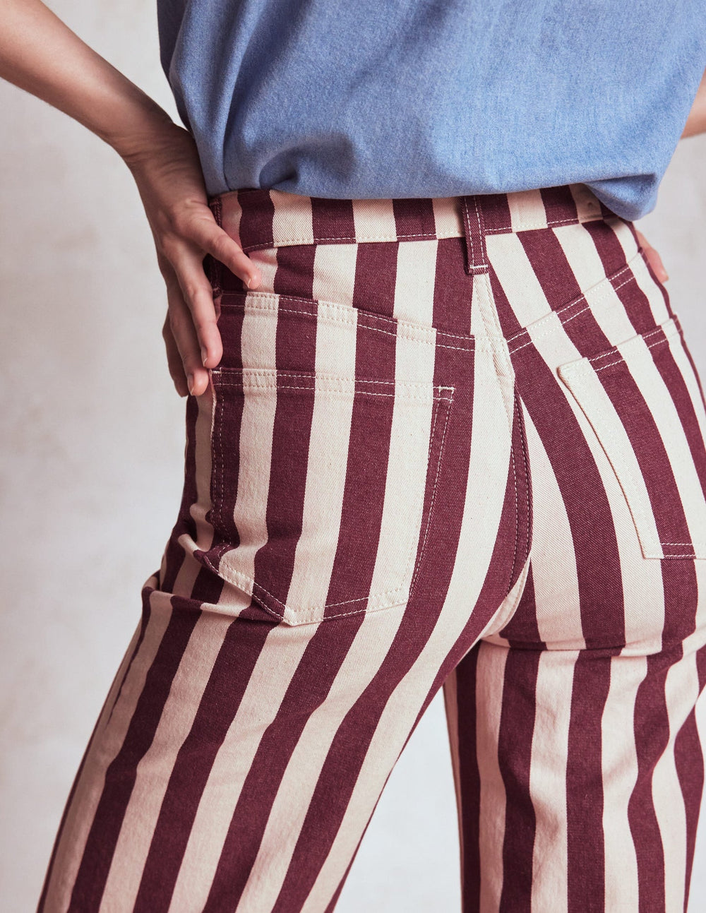 High Rise Column Leg Jeans - Maroon and Ivory Stripe
