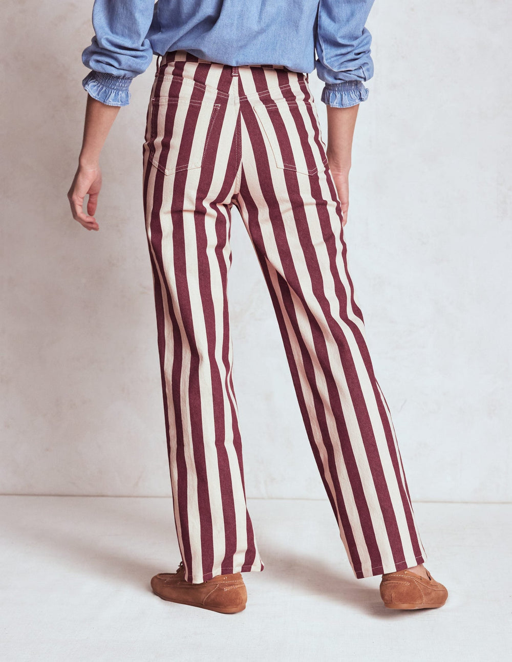 High Rise Column Leg Jeans - Maroon and Ivory Stripe