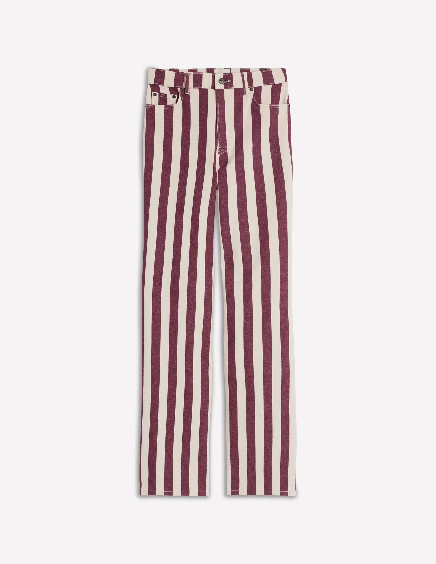 High Rise Column Leg Jeans - Maroon and Ivory Stripe