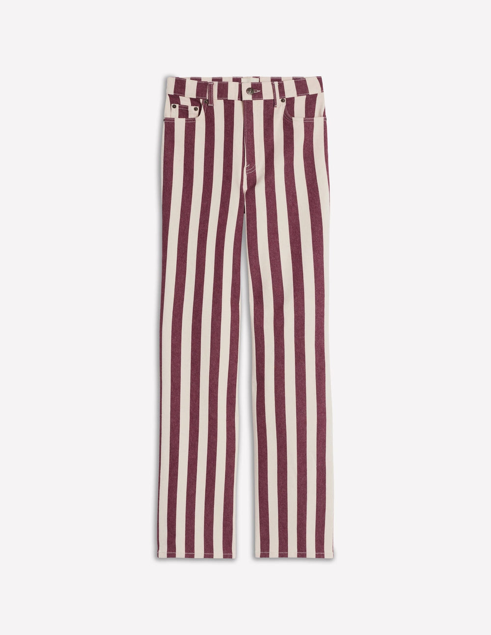 High Rise Column Leg Jeans - Maroon and Ivory Stripe