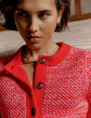 Libby Knitted Jacket - Pink Ribbon/ Poppy Red
