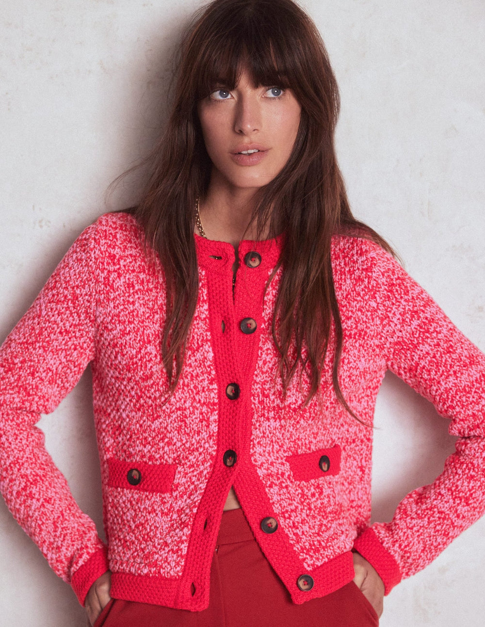 Libby Knitted Jacket - Pink Ribbon/ Poppy Red