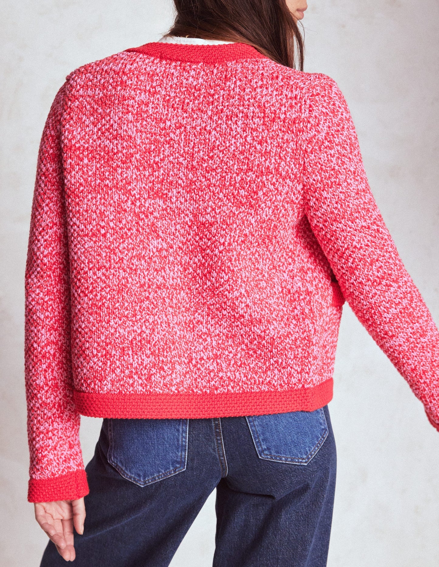 Libby Knitted Jacket - Pink Ribbon/ Poppy Red