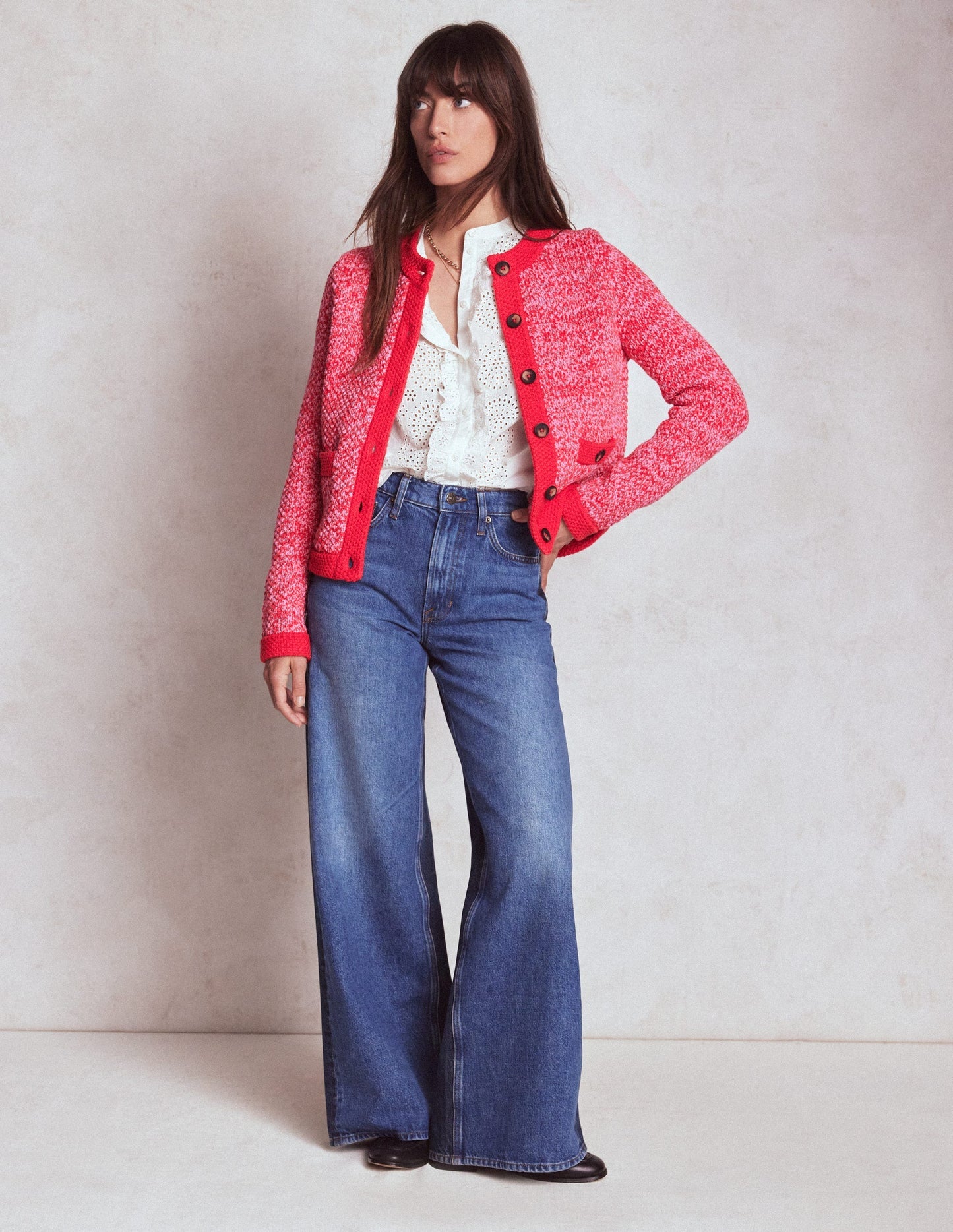 Libby Knitted Jacket - Pink Ribbon/ Poppy Red