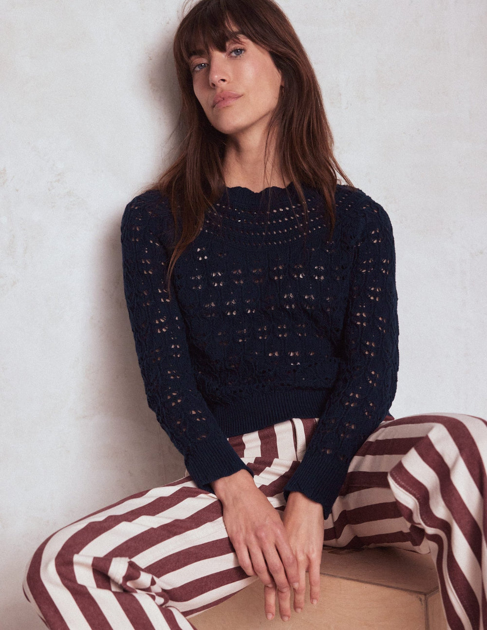 Crochet Mix Stitch Sweater - Navy