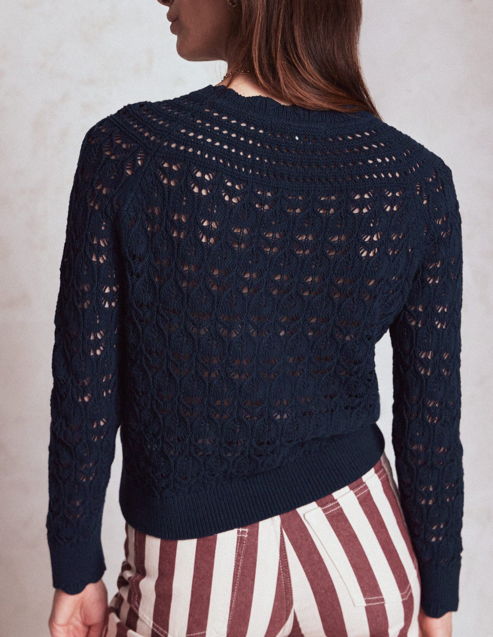 Crochet Mix Stitch Sweater - Navy