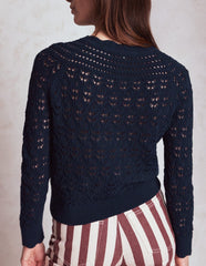 Crochet Mix Stitch Sweater - Navy