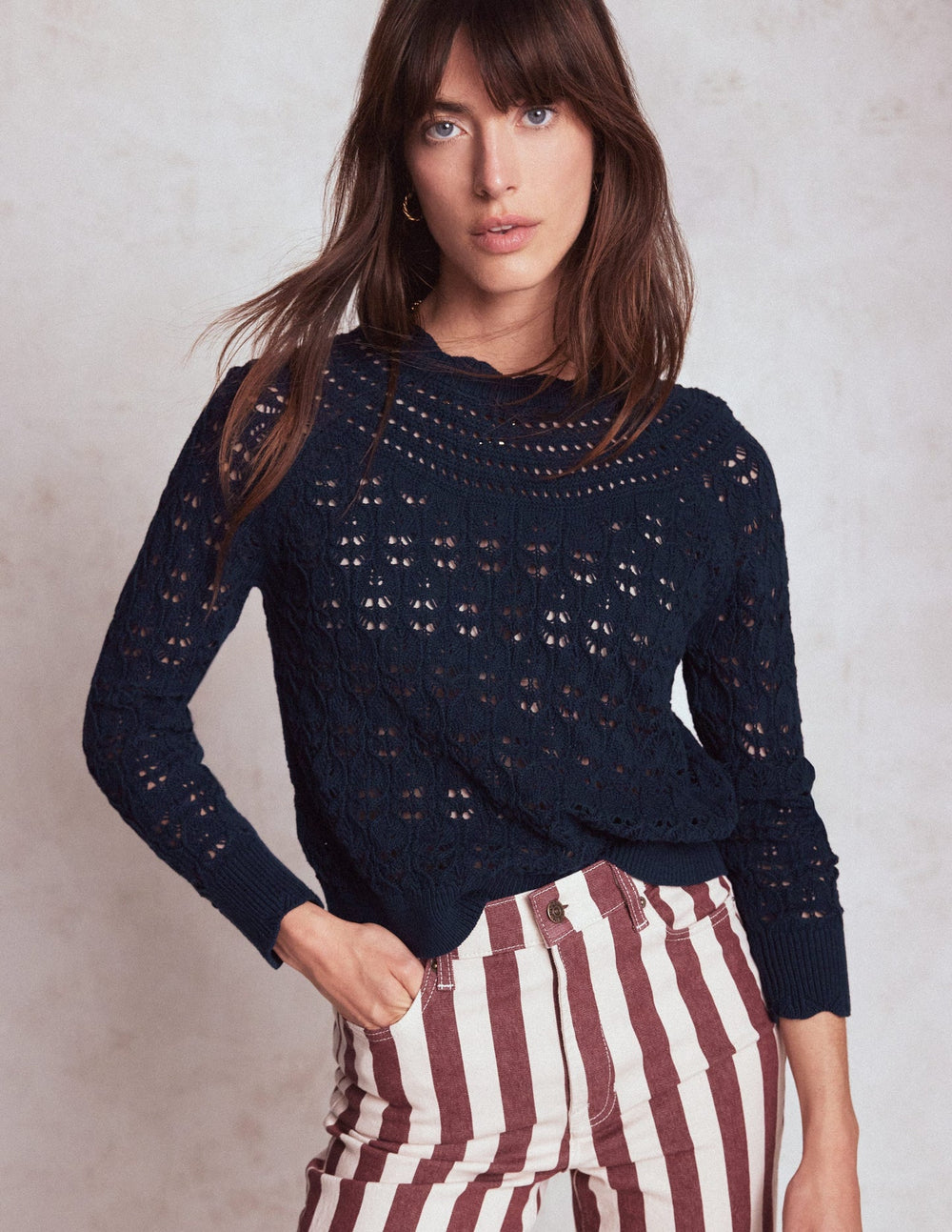 Crochet Mix Stitch Sweater - Navy