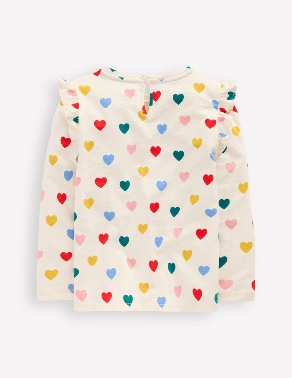 Frill Sleeve Slub Top - Rainbow Hearts