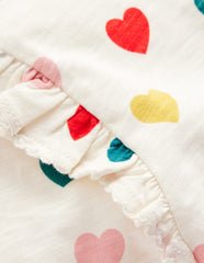 Frill Sleeve Slub Top - Rainbow Hearts