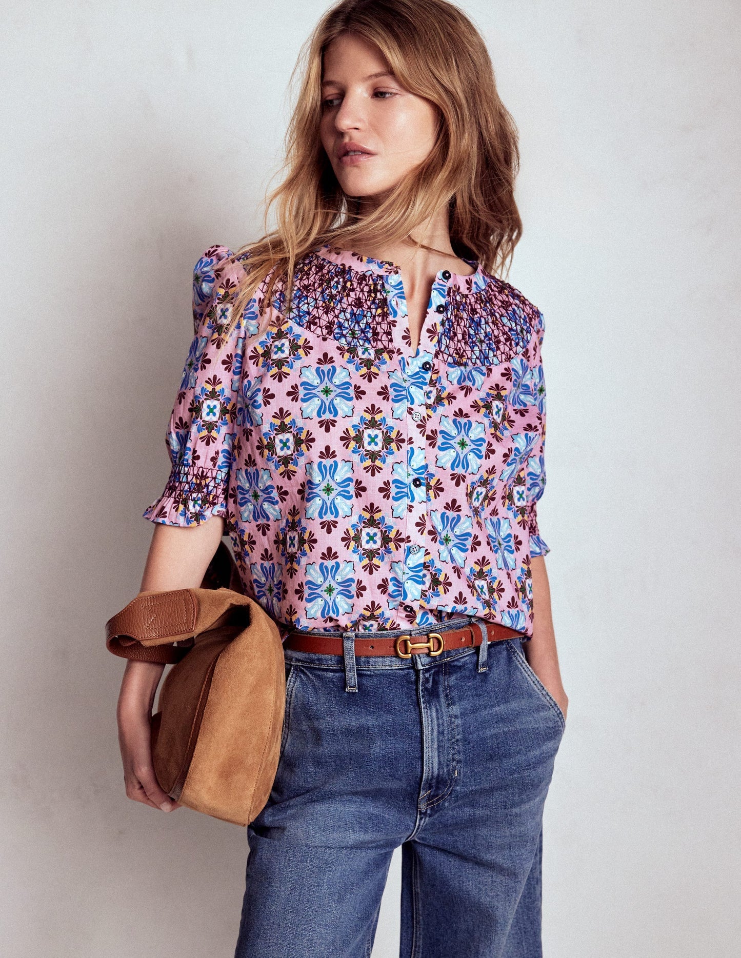 Effie Short Sleeve Top - Formica Pink, Bloom Mosaic