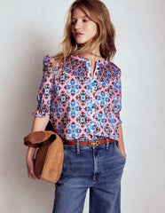 Effie Short Sleeve Top - Formica Pink, Bloom Mosaic