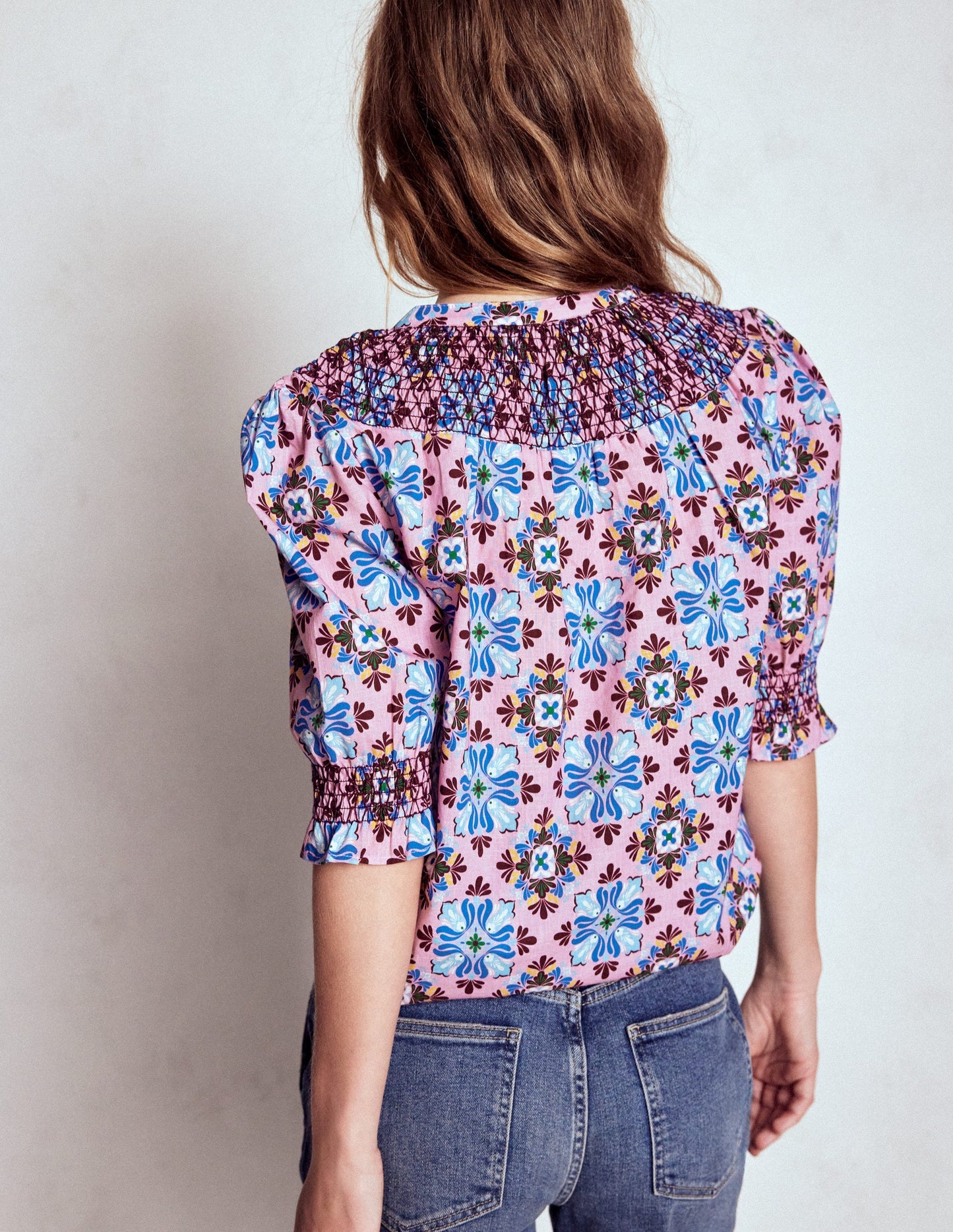 Effie Short Sleeve Top - Formica Pink, Bloom Mosaic