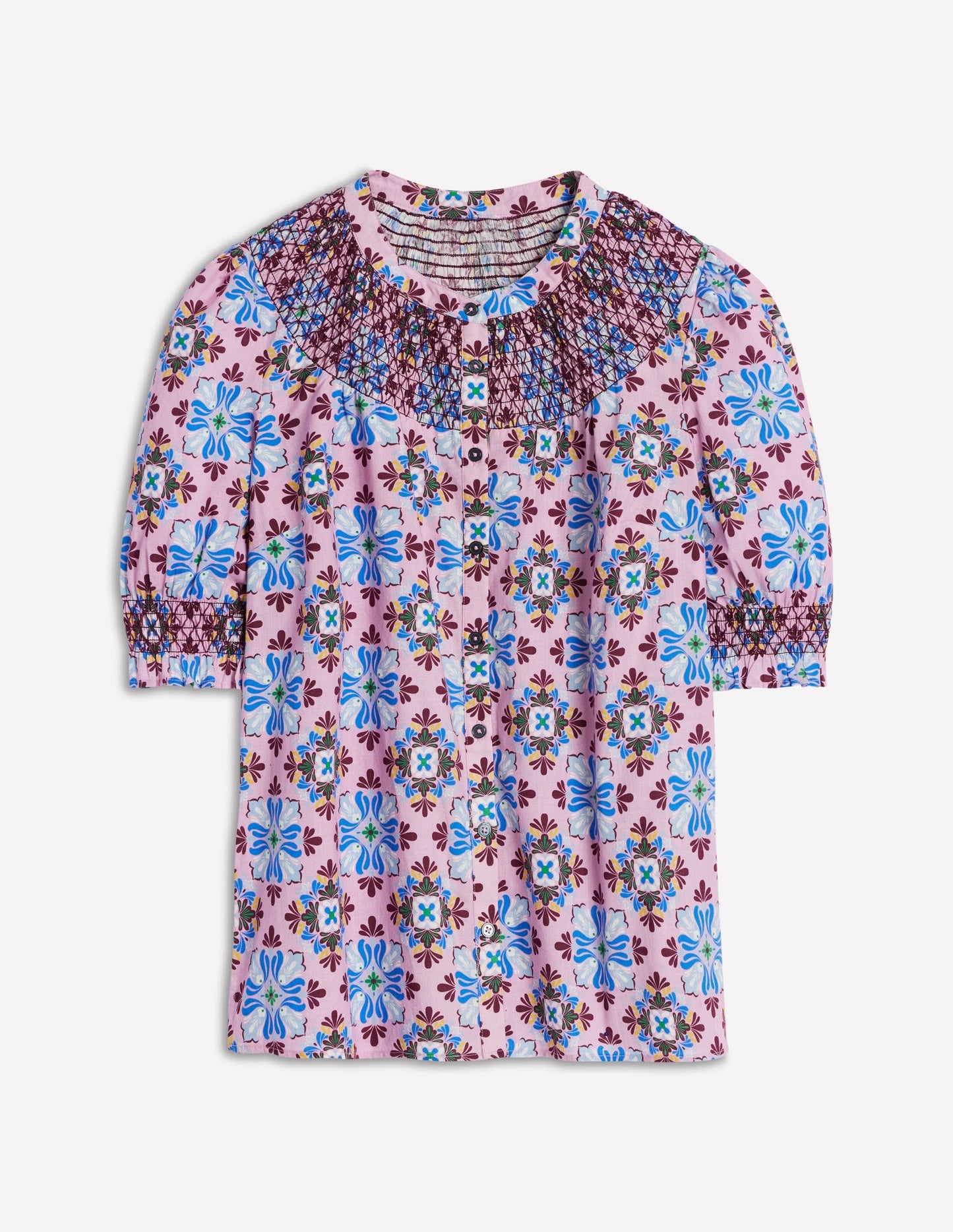 Effie Short Sleeve Top - Formica Pink, Bloom Mosaic