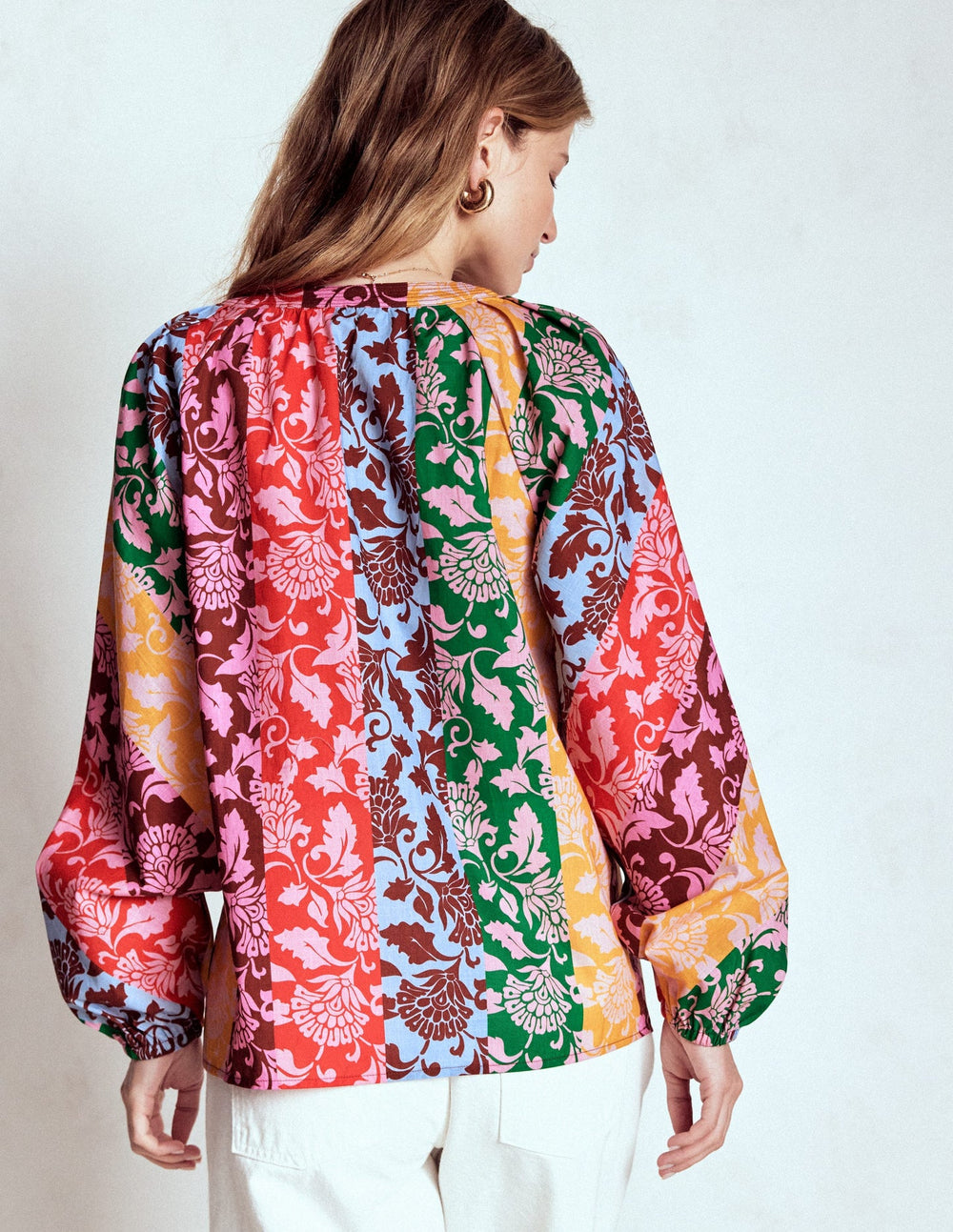 Long Sleeve Notch Top - Multi, Ornate Vine