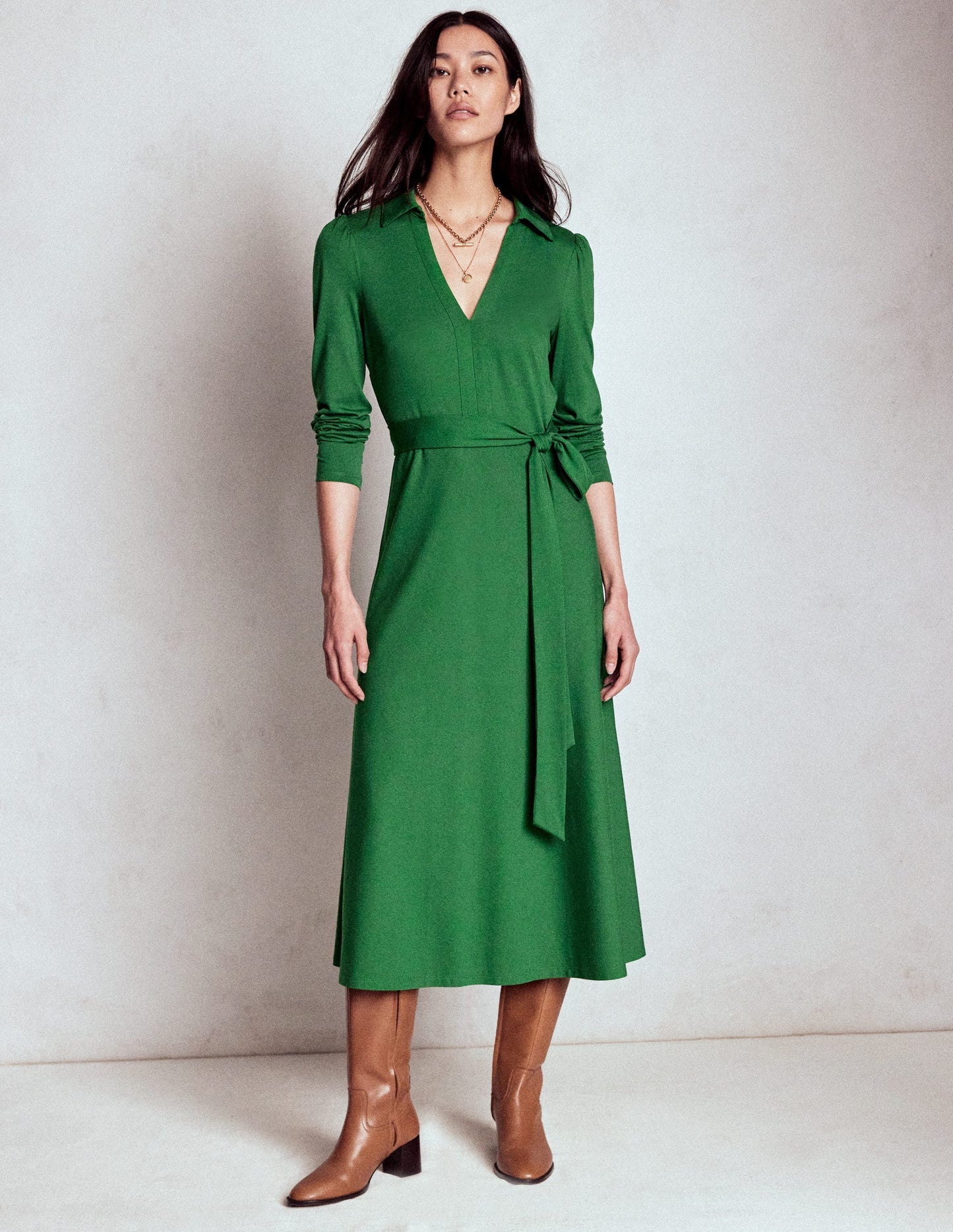 Imogen Collared Jersey Dress - Eden