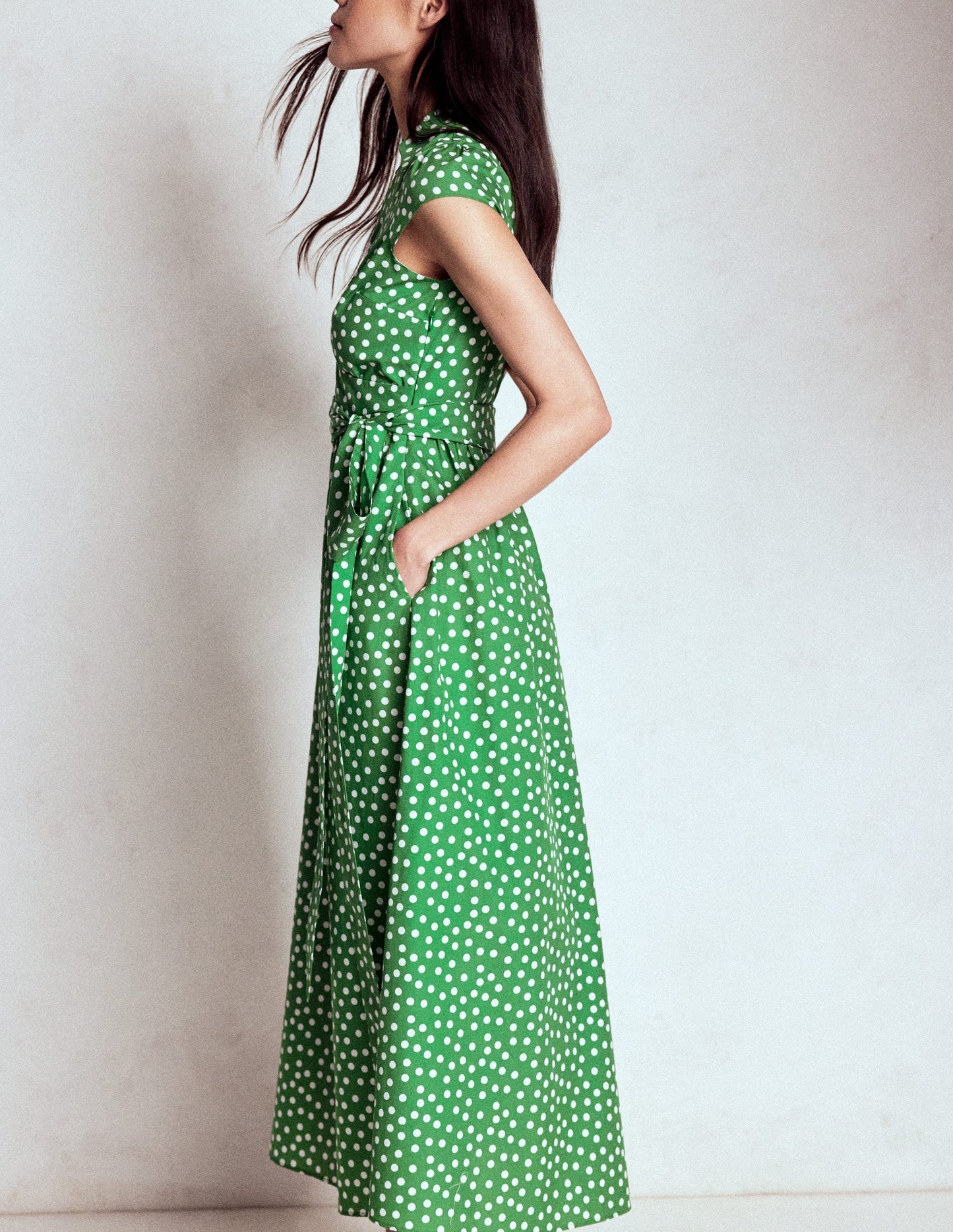 Julia Cotton Wrap Midi Dress - Highland Green, Painted Dot