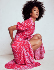 Alegra Midi Shirt Dress - Jewel Red, Leafy Grove