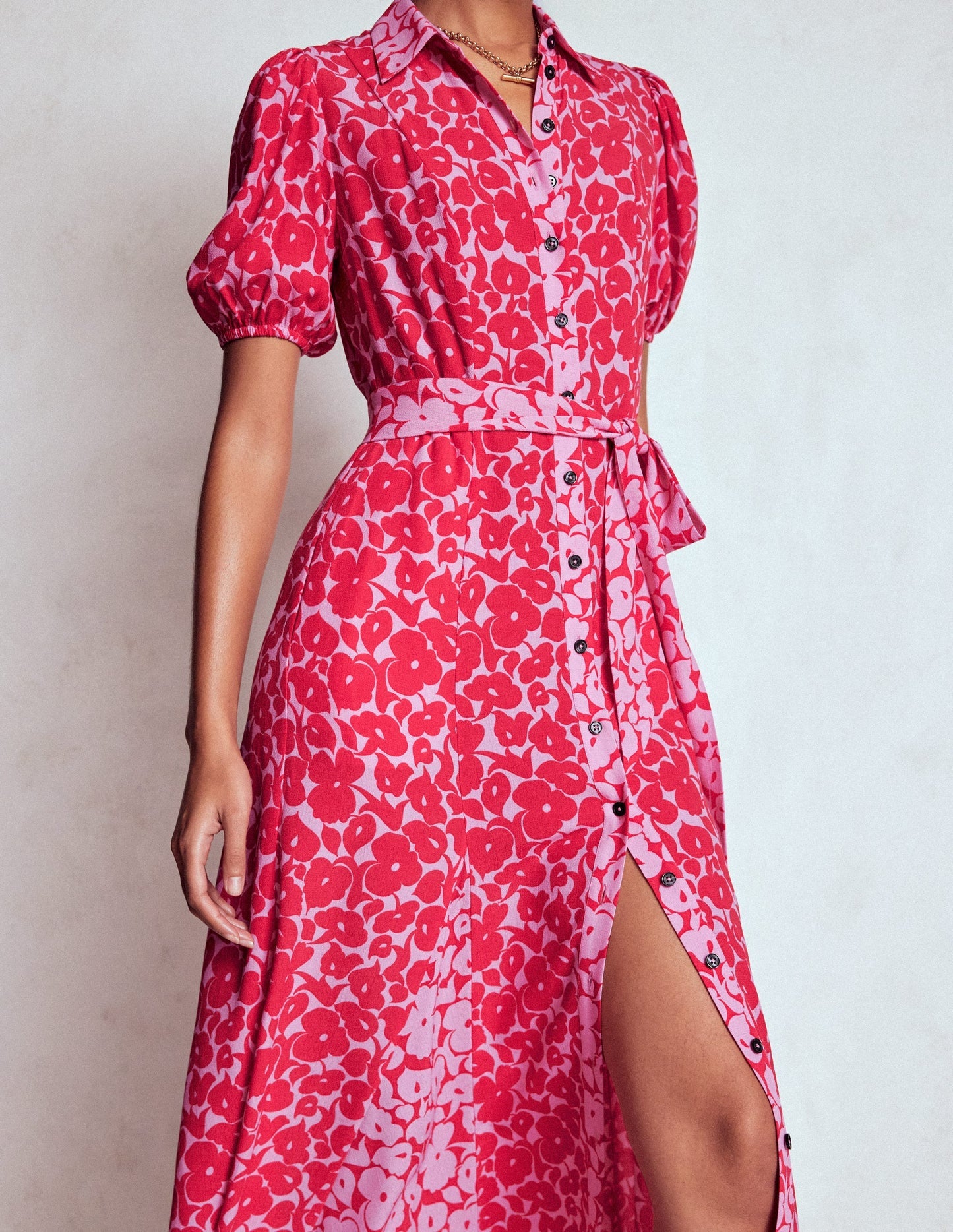 Alegra Midi Shirt Dress - Jewel Red, Leafy Grove