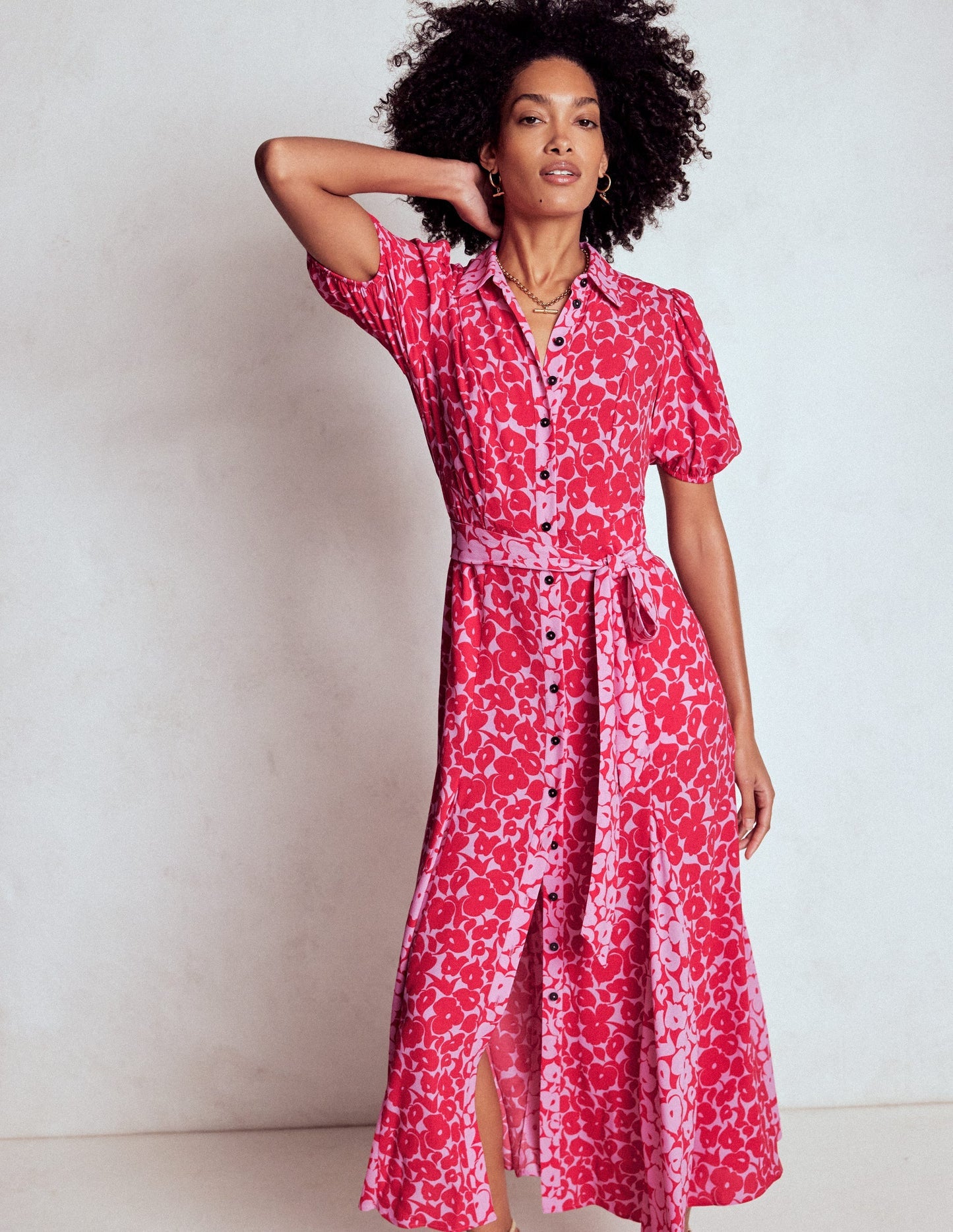 Alegra Midi Shirt Dress - Jewel Red, Leafy Grove