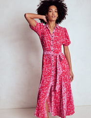 Alegra Midi Shirt Dress - Jewel Red, Leafy Grove