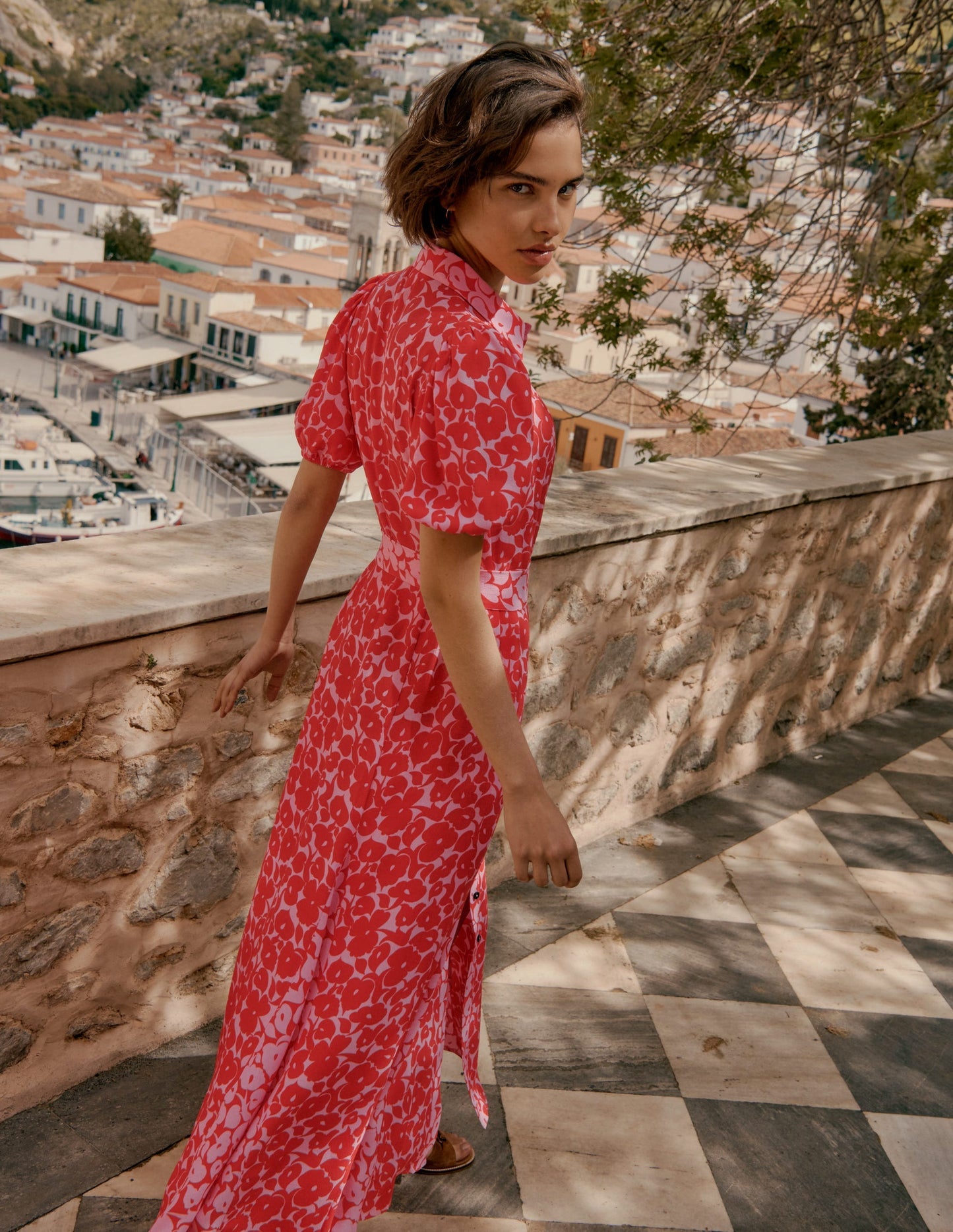 Alegra Midi Shirt Dress - Jewel Red, Leafy Grove