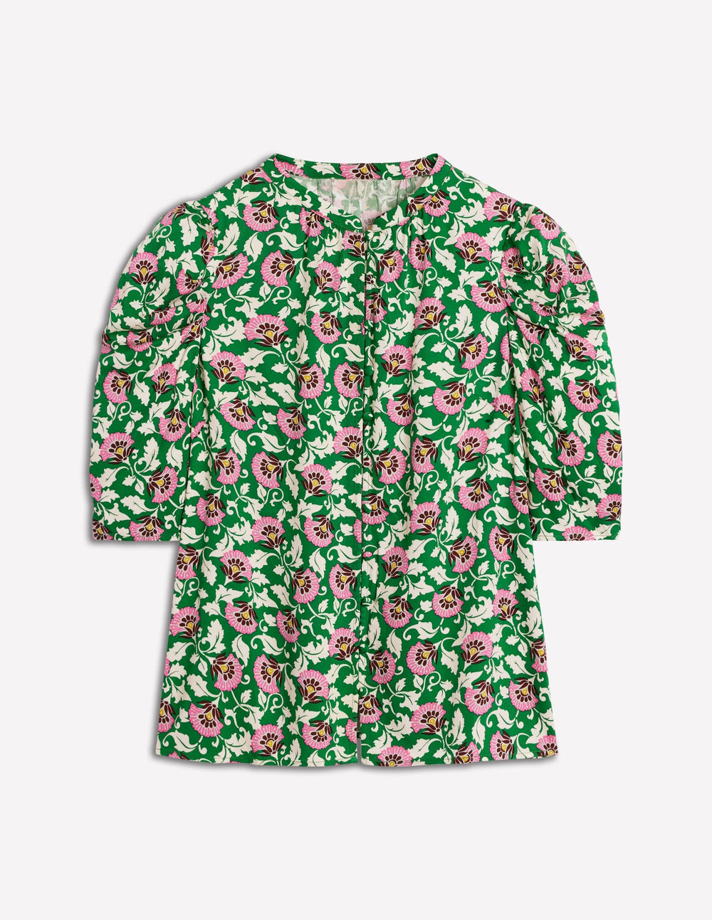 Mutton Sleeve Smart Top - Rich Emerald, Ornate Vine