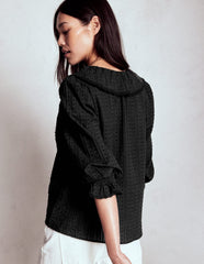 Ruffle V - Neck Blouse - Black