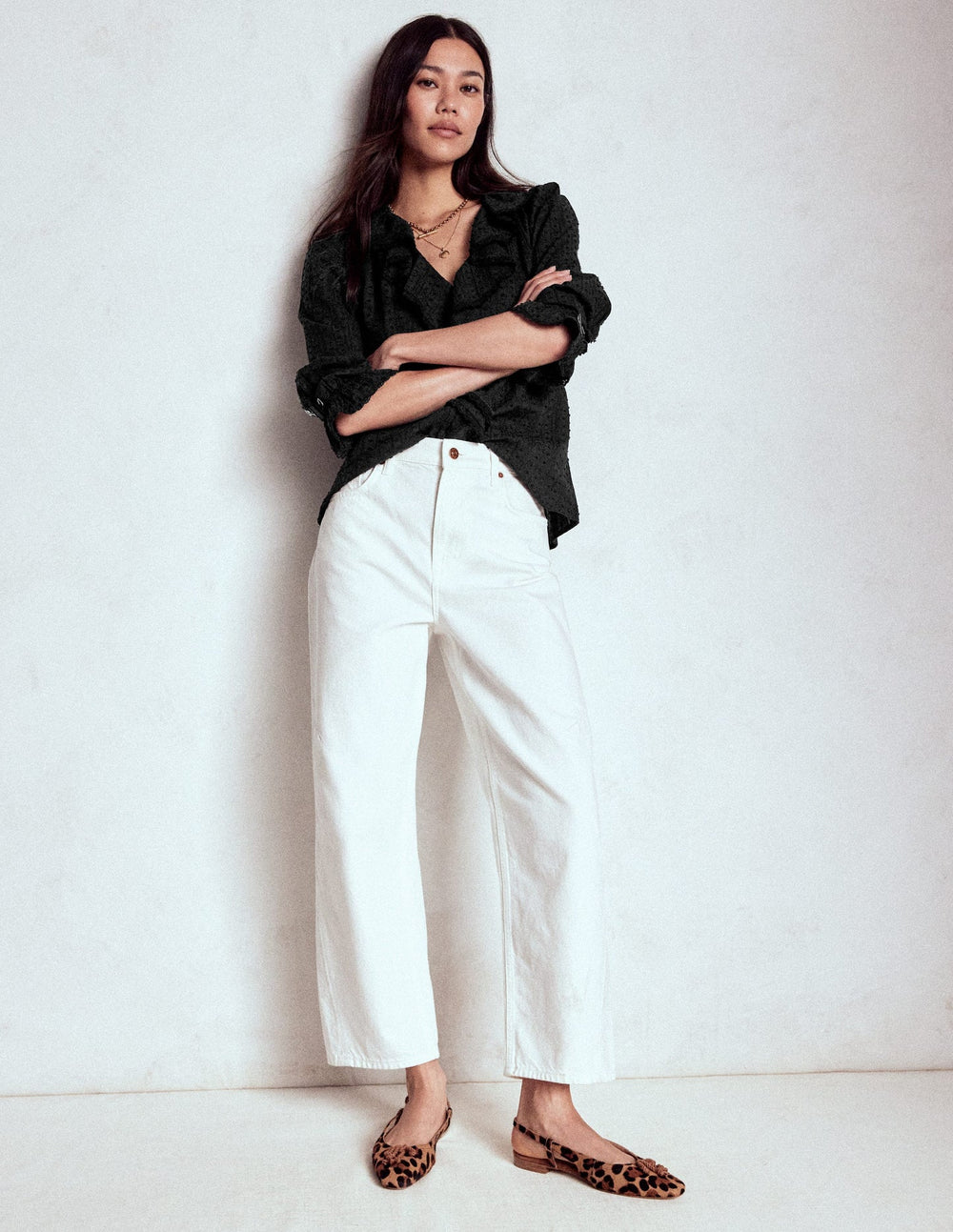 Ruffle V - Neck Blouse - Black