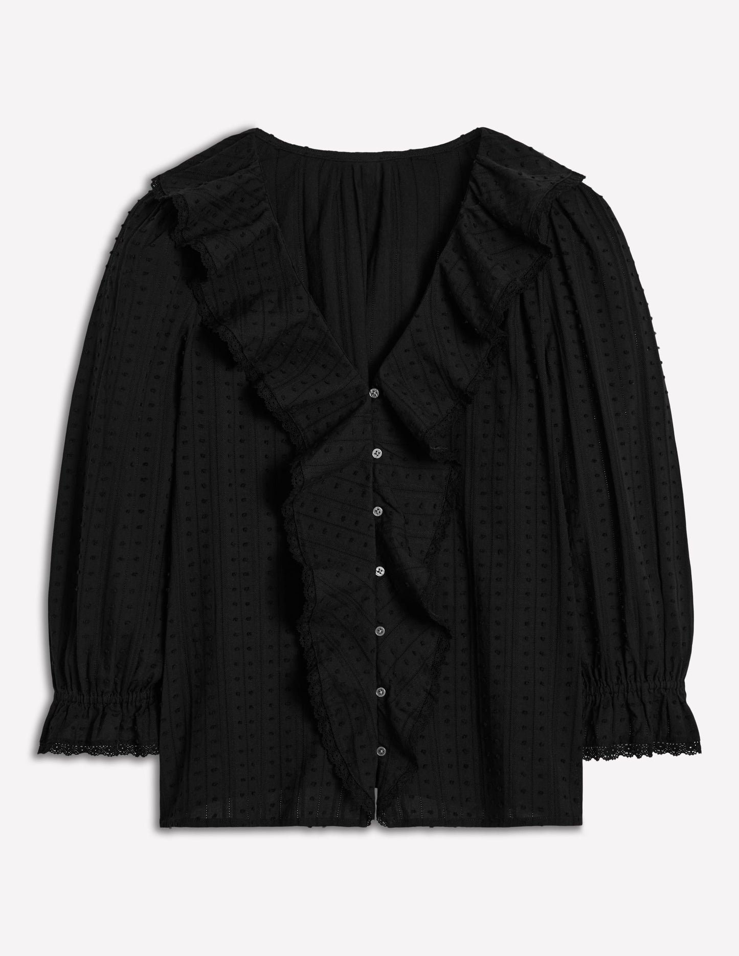 Ruffle V - Neck Blouse - Black