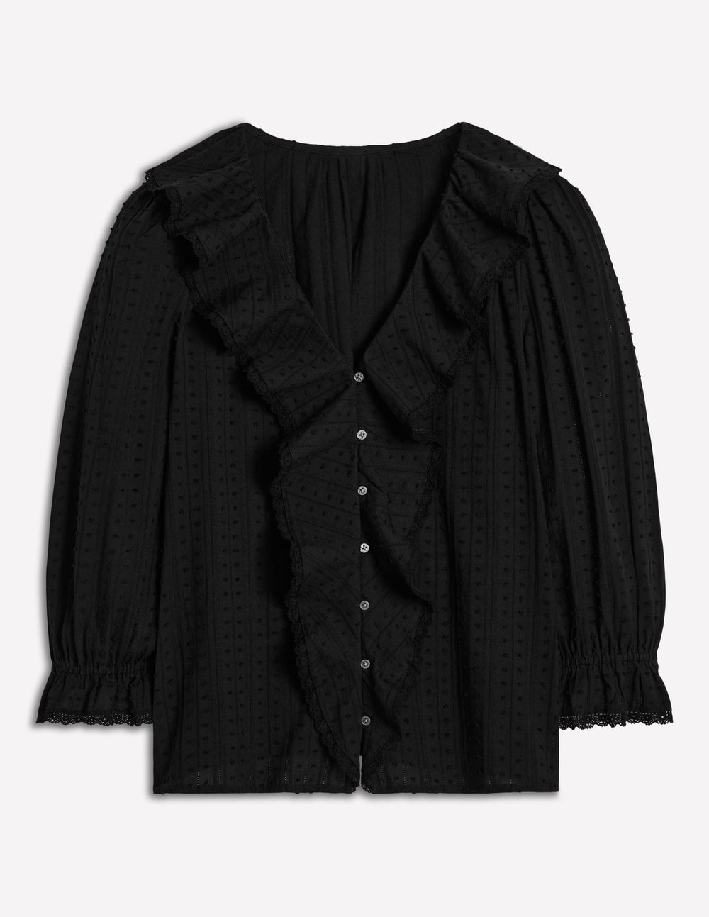 Ruffle V - Neck Blouse - Black