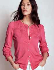 Pippa Broderie Jersey Shirt - Rose Pink